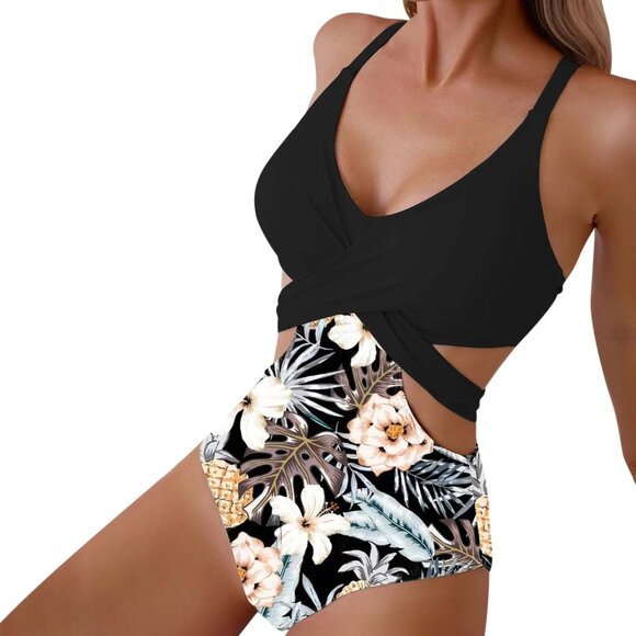 Floral Bikini Tankini Tummy Control Swimwear - Picture 1 of 9